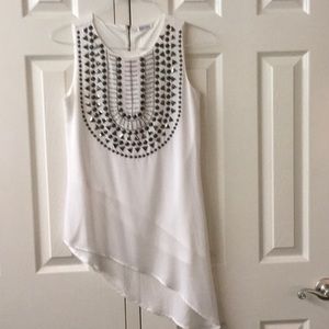 New white rhinestone asymmetrical top.
